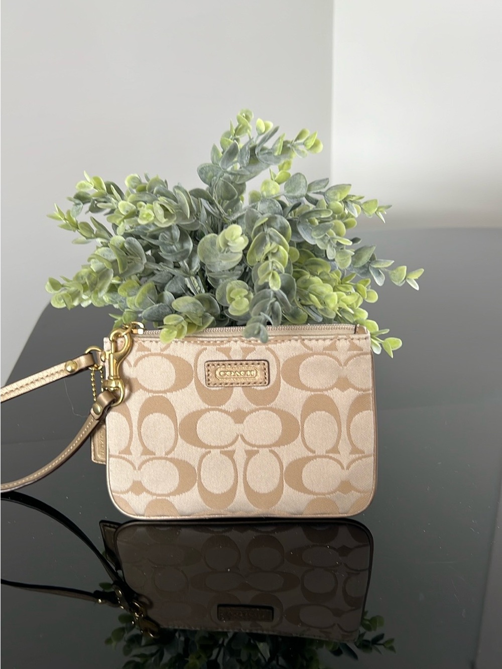 🎉Host Pick🎉Coach Tan/Gold Signature Wristlet